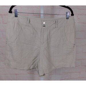 INC Womens Beige 100% Linen Casual Shorts Size 10 With Dual Button Closure & Poc
